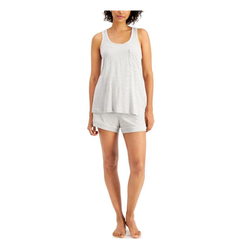 ALFANI INTIMATES Intimates Gray Pocketed Contrast Trim Sleep Shirt Pajama Top M